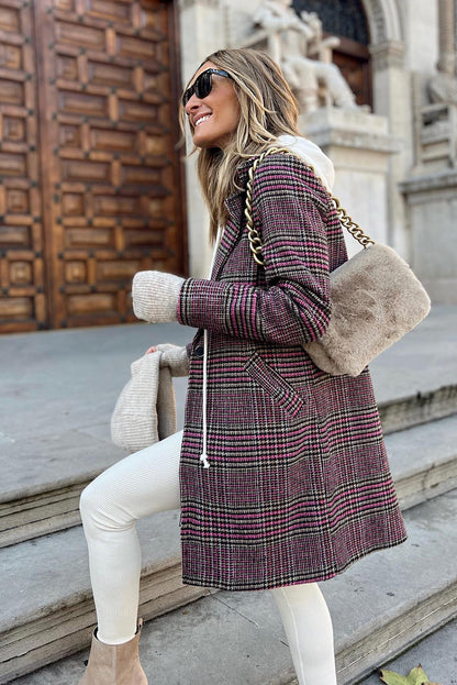 Plaid Lapel Midi Coat