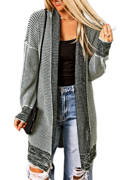 Plaid Knitted Open Front Cardigan